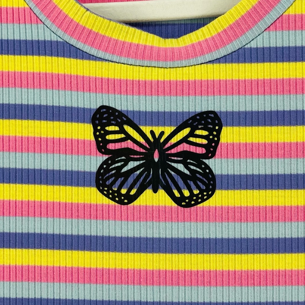 Shein Pastel Rainbow Stripe Stretch Ribbed Knit Butterfly Dress, Women's 2X - Picture 2 of 6